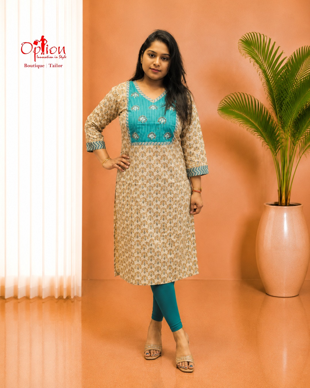 Aqua Bloom Printed Cotton Straight Kurti